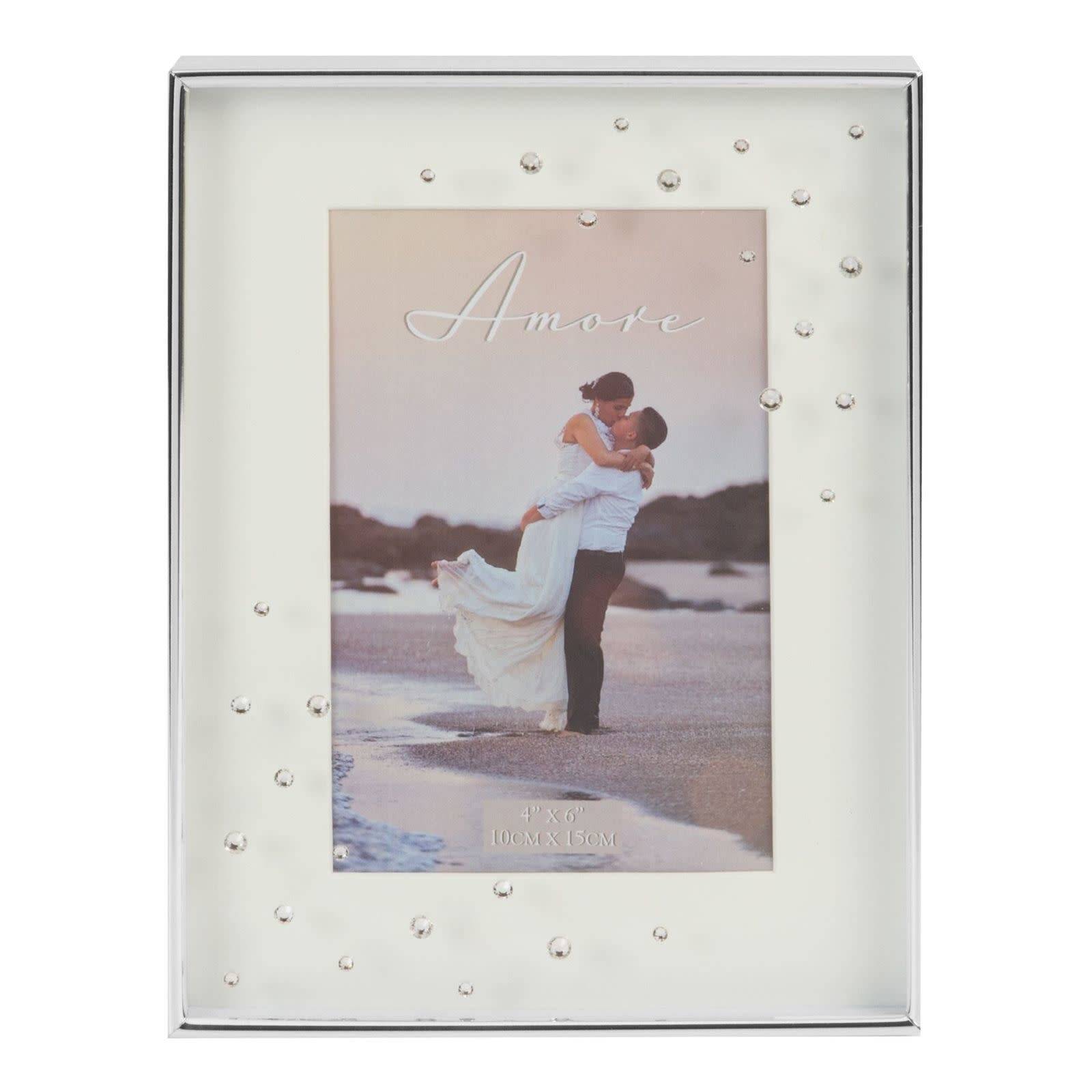 Amore Silverplated Box Frame with Crystals 4 x 6