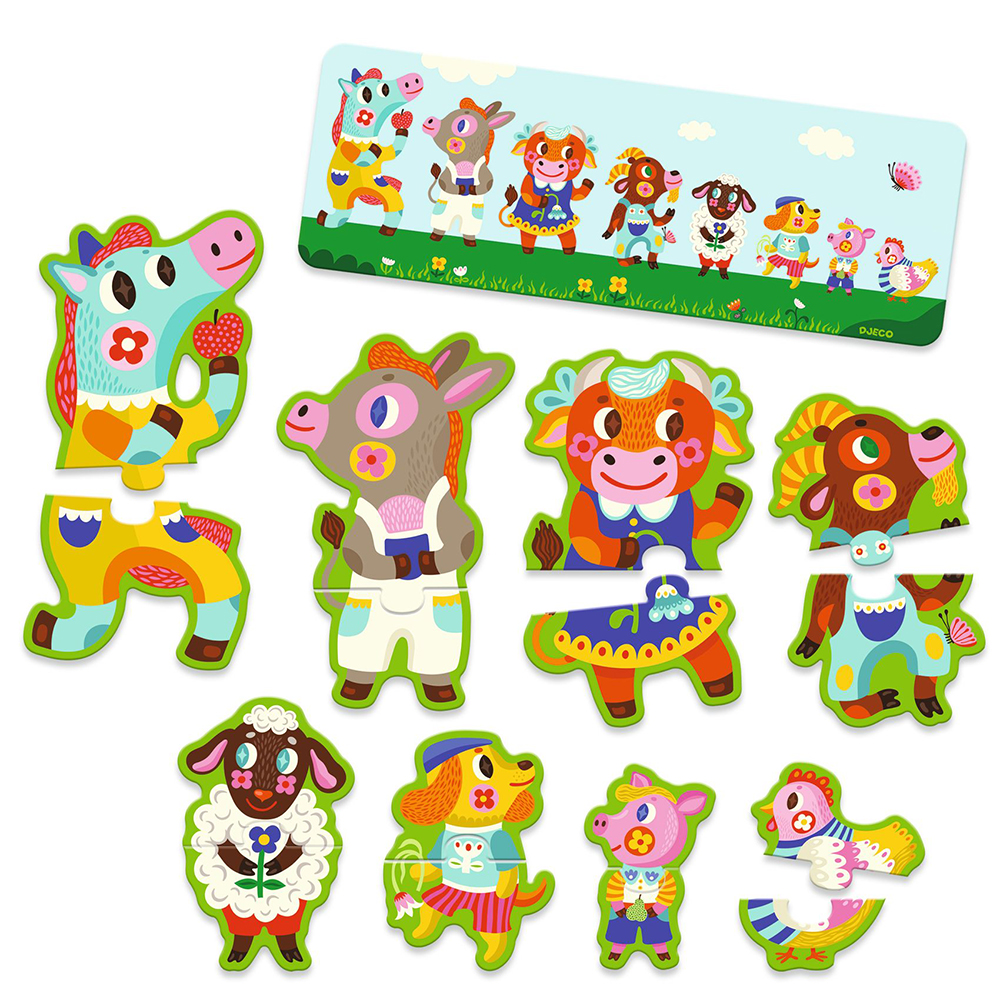 DJECO SHAPED PUZZLES BIG AND SMALL ON THE FARM - FSC MIX