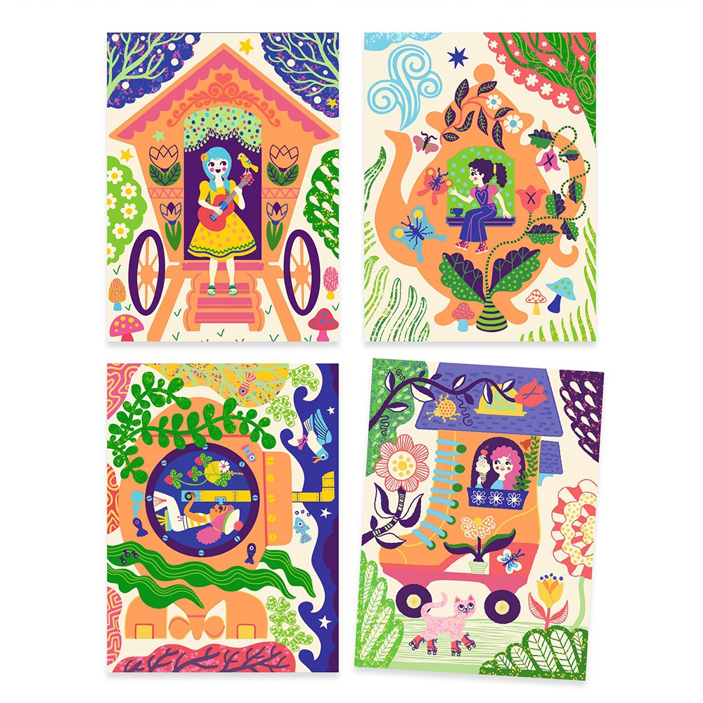 DJECO ART AND CRAFT SMALL GIFTS FOR OLDER ONES - SCRATCH CARDS WACKY HOUSES