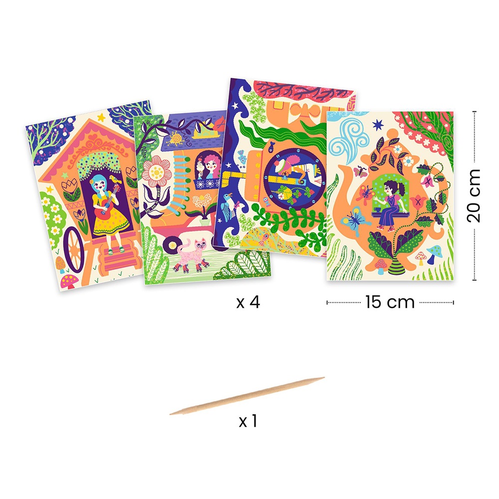 DJECO ART AND CRAFT SMALL GIFTS FOR OLDER ONES - SCRATCH CARDS WACKY HOUSES