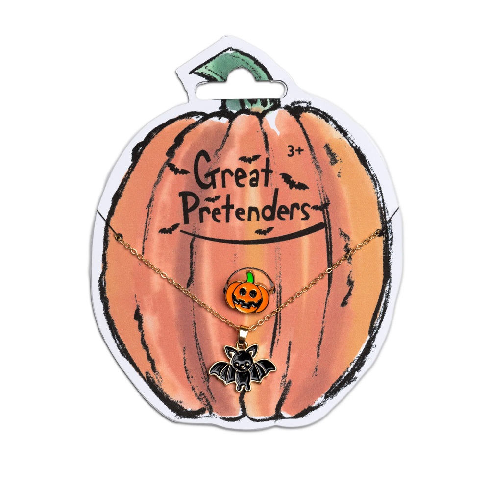GREAT PRETENDERS BAT NECKLACE & PUMPKIN RING