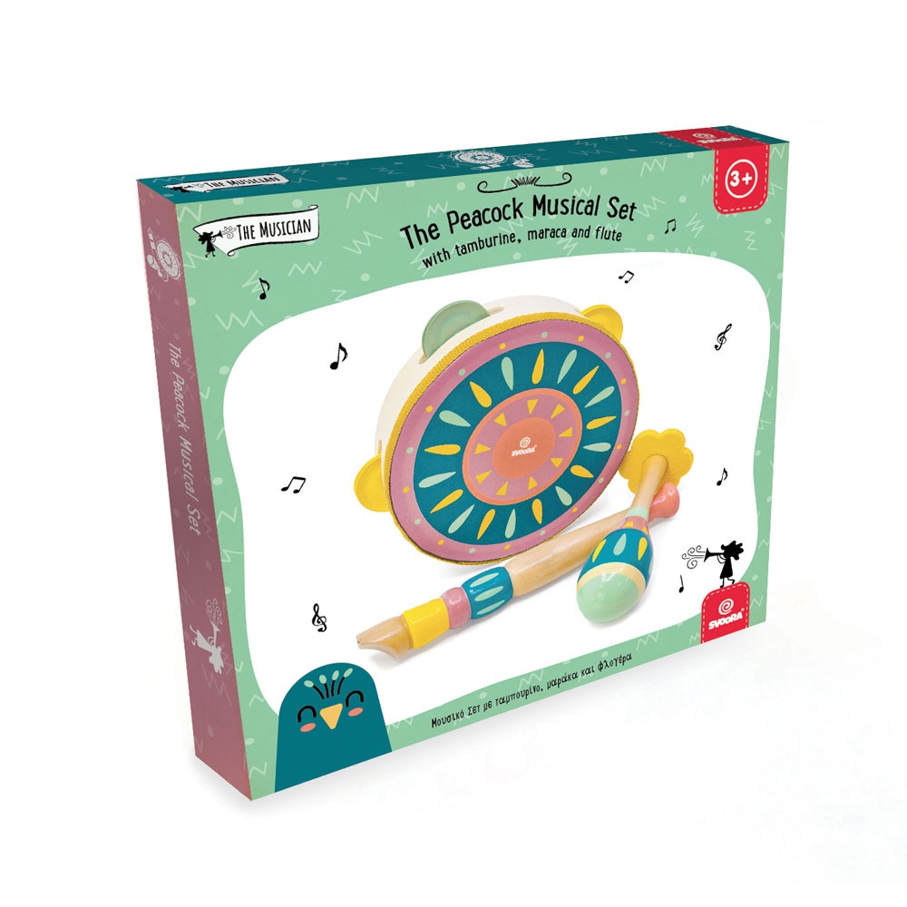 SVOORA MUSICAL SET PEACOCK WITH TAMBOURINE, MARACA AND MINI FLUTE